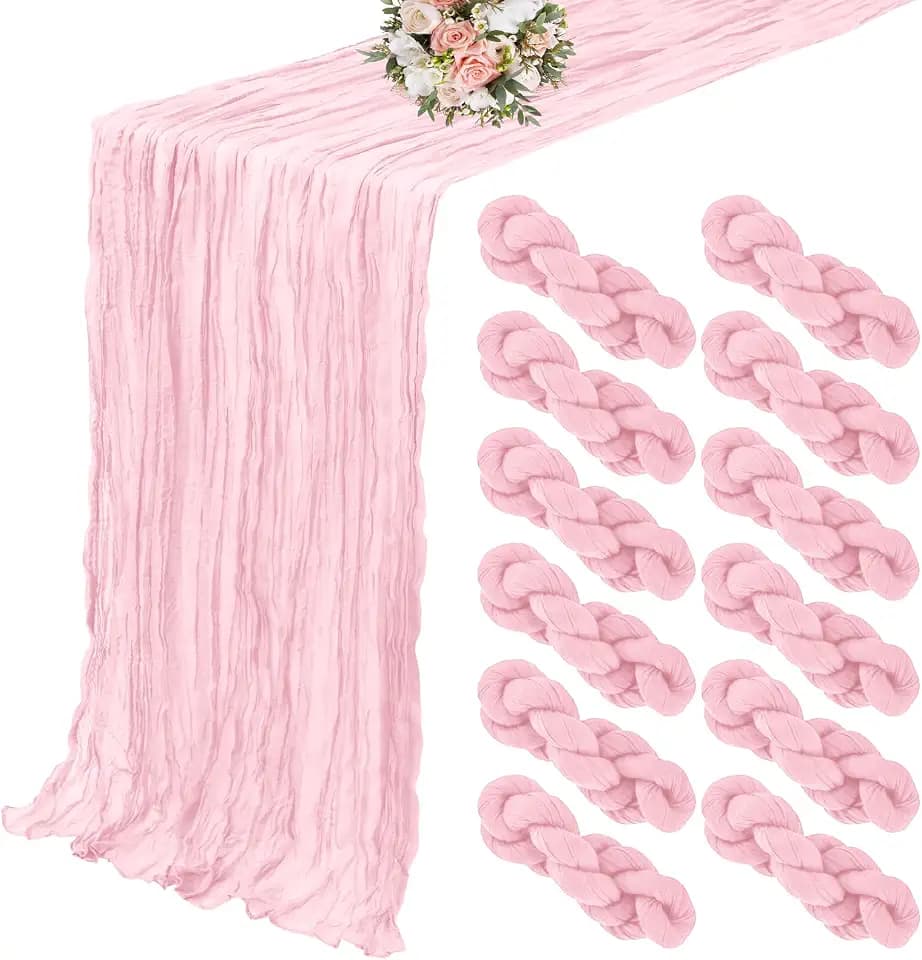 YMHPRIDE 12 Pack Light Pink Table Runners 20x120in Cheesecloth Table Runner