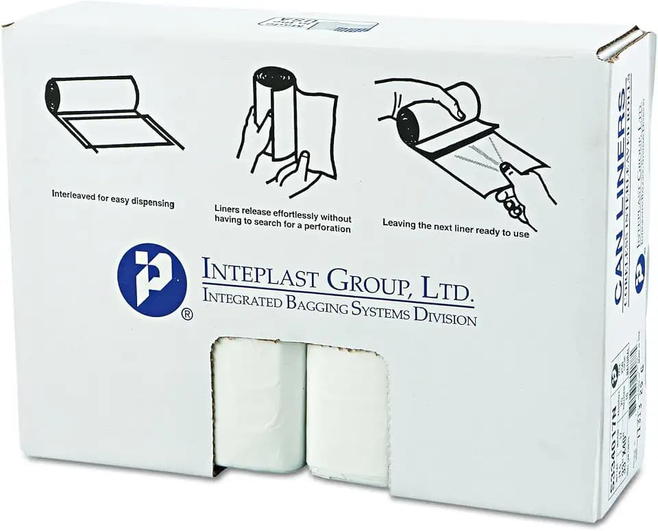 Inteplast Group S334016N High-Density Can Liner, 33 x 40, 33gal, 16mic, Clear, 25 Per Roll (Case of 10 Rolls), Natural