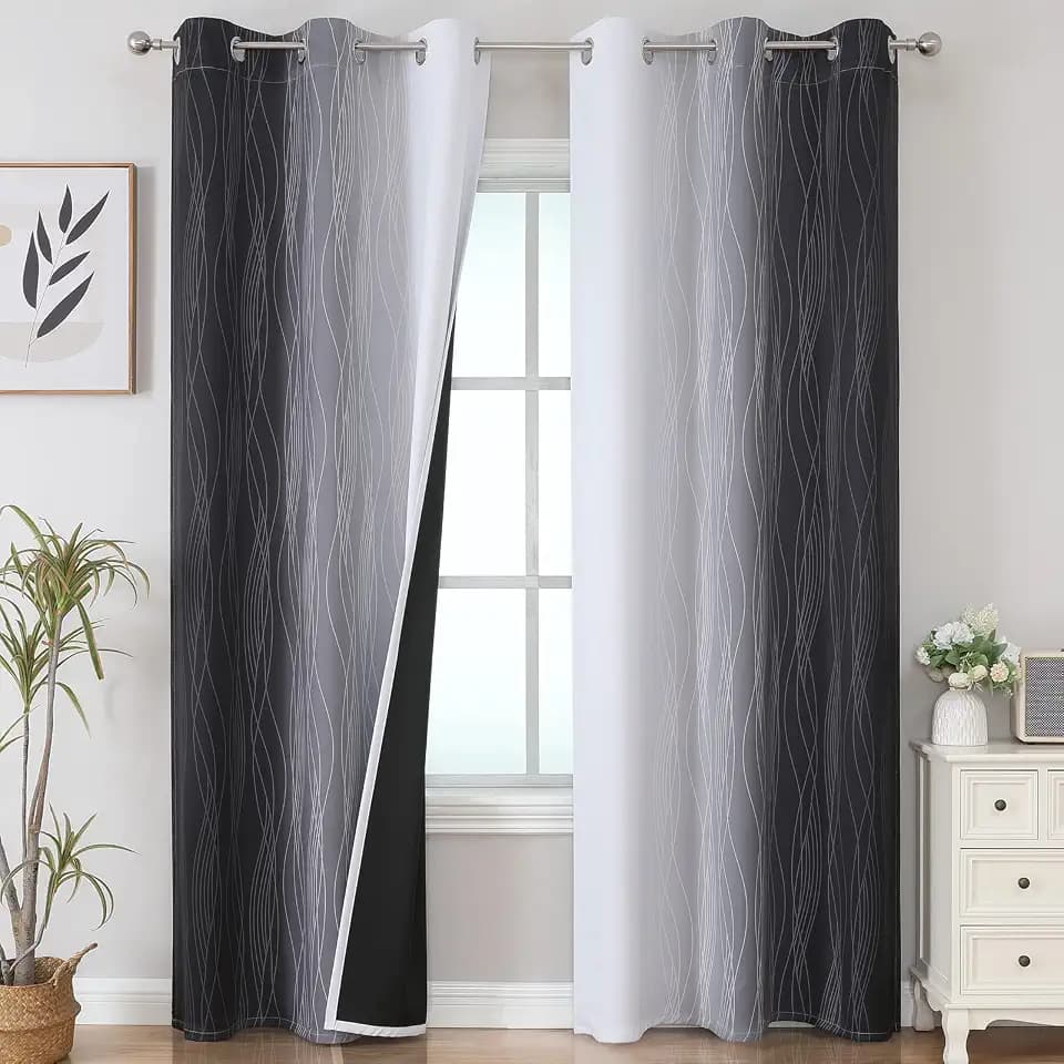Black and Greyish White Ombre Blackout Curtains for Bedroom 42x84 Inch Long