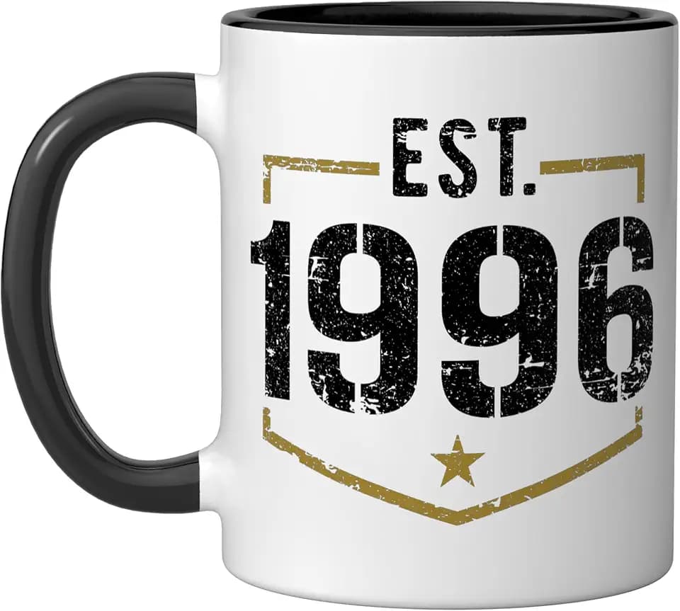 Est 1996 Vintage Style Established 1996 Birthday Design Ceramic Mug, Black/White, 11oz