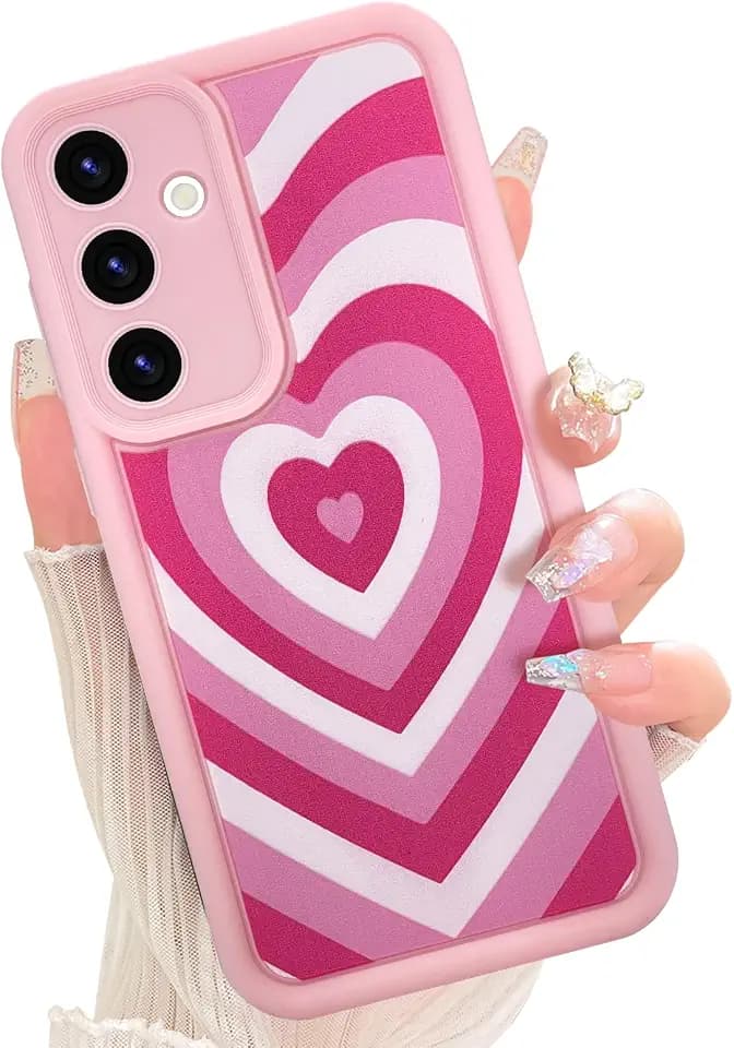 AIGOMARA Soft Silicone Case for Samsung Galaxy S24 Plus, Cute Love Heart Pattern Print Camera Protection Design Slim Flexible Shockproof Back Cover for Women Girls- Pink
