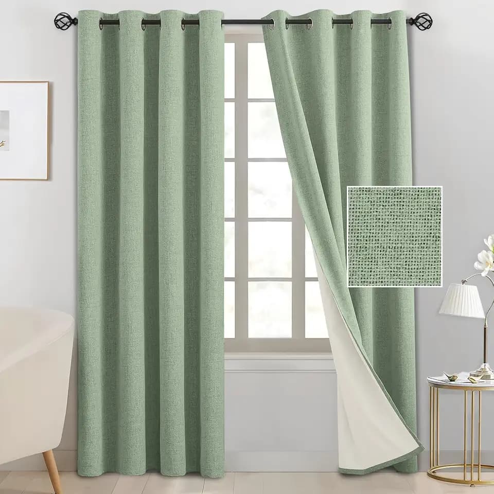 SimpleHome Light Sage Green Linen Curtains for Living Room,84 Inch 2 Panels