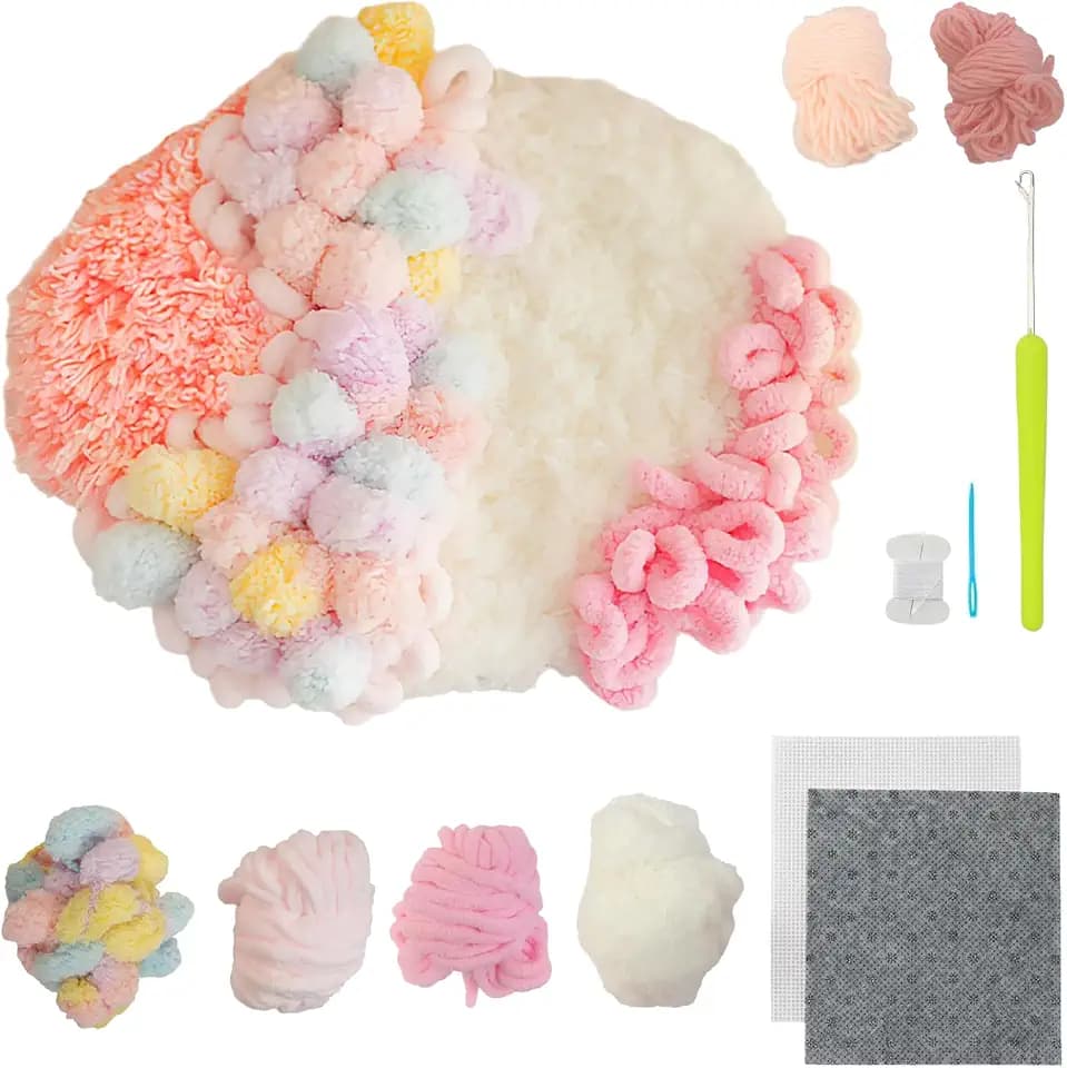 beausougon 3D Moss Latch Hook Coaster Kit for Adult Beginner Craft DIY Pink