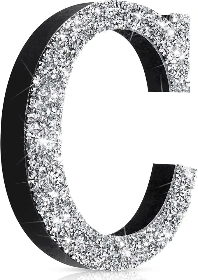 8'' Silver Rhinestone Bling Letters Glitter Crushed Diamond Decor,Letter C