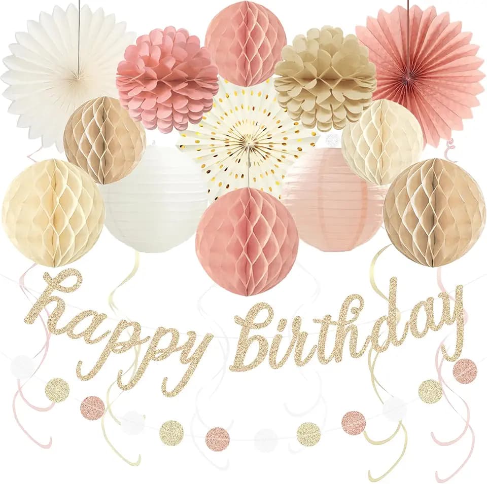 Boho Pink Happy Birthday Decorations for Women with Happy Birthday Banner