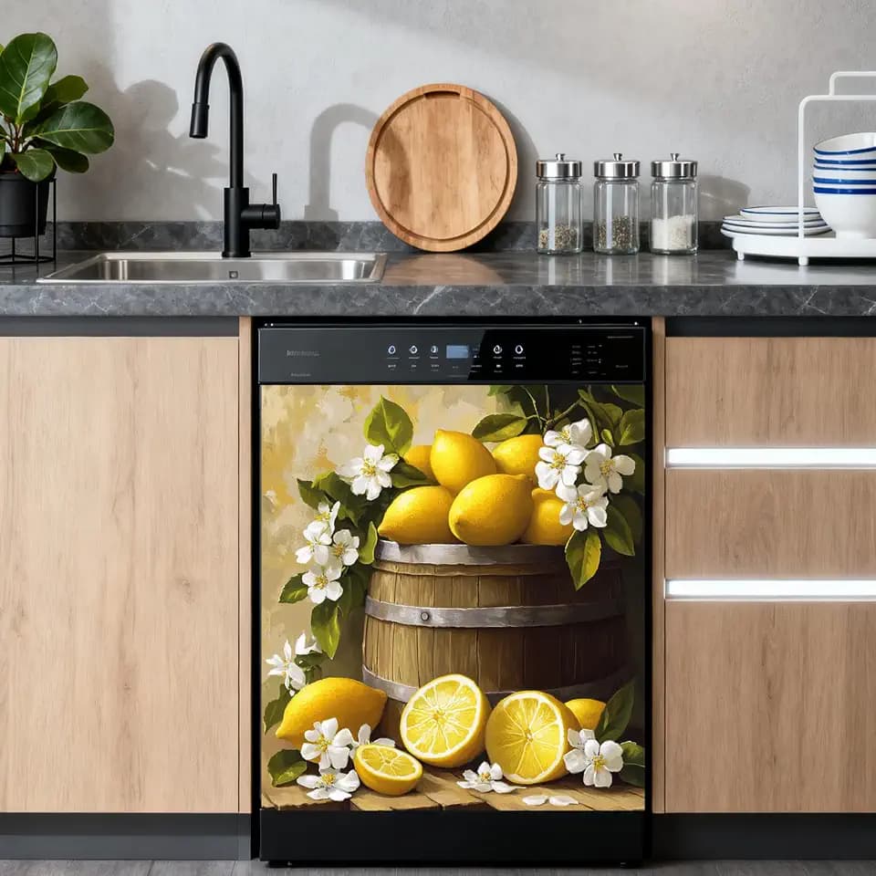 Nuxovilar Dishwasher Magnetic Cover Sticker Lemon 23 X 26Inches PVC