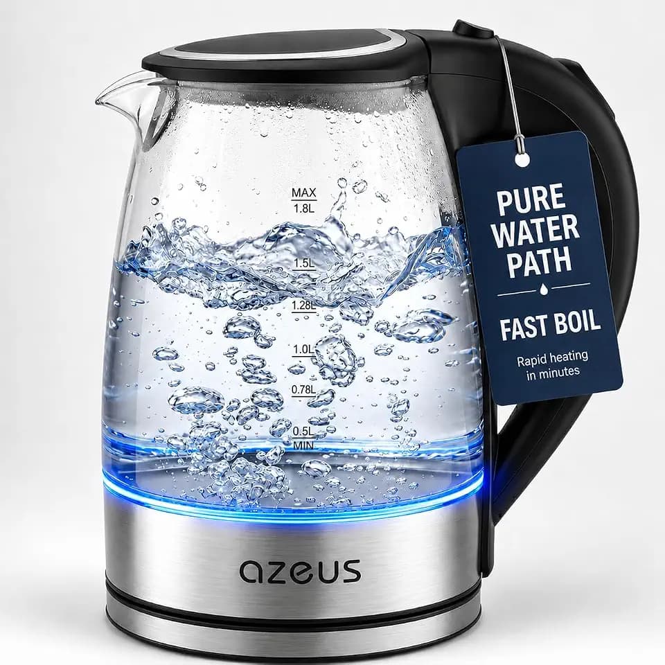 Azeus 1.8L Electric Kettle CX-817 - Fast Boil, Auto Shut-Off, Boil-Dry Protection, 360° Swivel Base - Stainless Steel Water Boiler for Tea, Coffee, and Hot Water