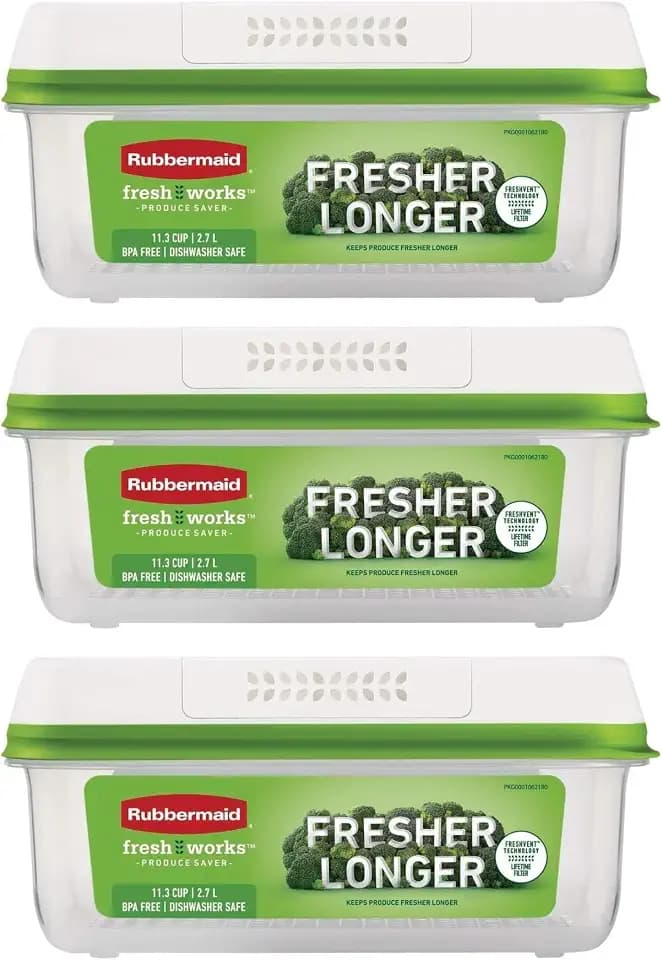 Rubbermaid FreshWorks Produce Saver, Large Storage Containers With Lids, Pack of 3, 6-Piece Set