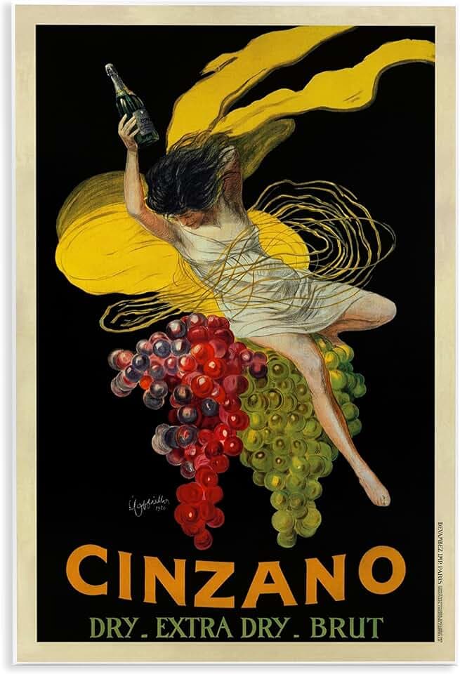 Vintage Wine Poster with Grapes, 13 x 19 Inch Mounted Print on Wall Plaque
