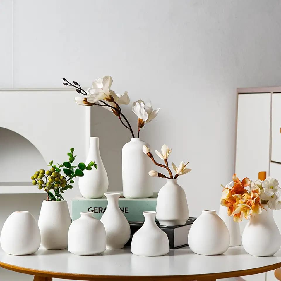 Tanvecle Small White Vases, Ceramic Bud Vase Set 11, Modern Home Decor