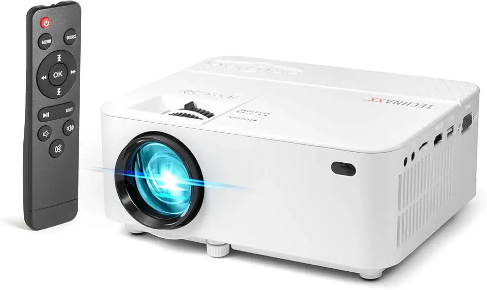 Technaxx Mini LED Beamer mit 1800 Lumen, Multimedia Projektor 32–176 Zoll, HDMI USB VGA AV MicroSD, Mini Projektor für Heimkino, Smartphone, Laptop & Spielekonsole, 40.000h LED – TX-113