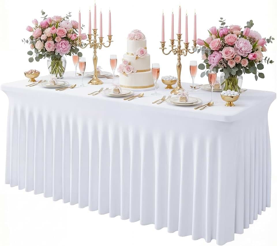 White Spandex Tablecloth for 6FT Rectangle Tables, Table Skirt