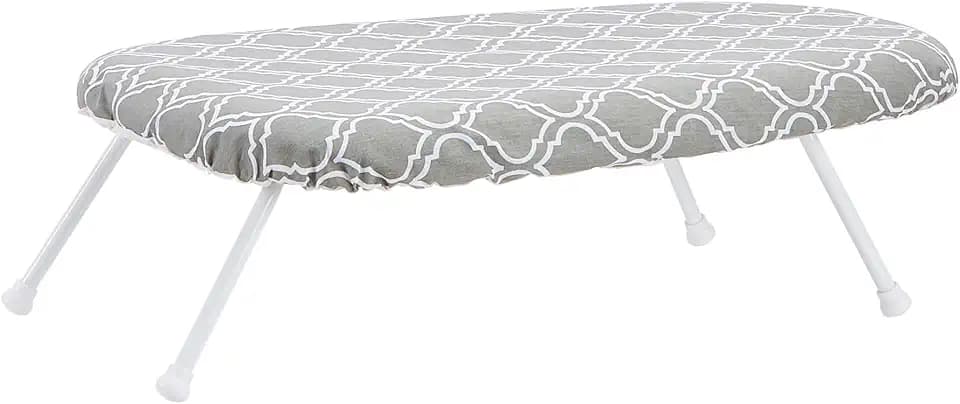 Amazon Basics Foldable Compact Tabletop Ironing Board with Folding Legs, Heat Resistant Portable, Lightweight, Non-Slip, Easy Storage, Trellis Removable Cover, 23.6"L x 7.1"W x 14.3"H, Chevron