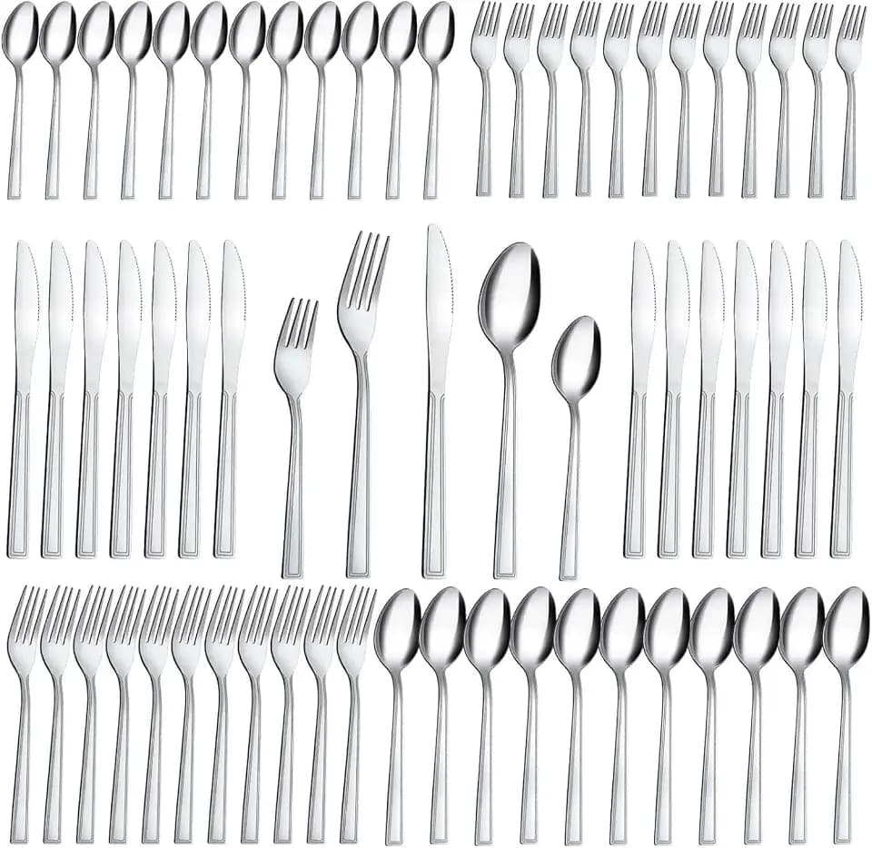 Hunnycook 60-Piece Silverware Set - Stainless Steel Silverware Set for 12, Include Fork Knife Spoon Set, Mirror Polished, Dishwasher Safe, Cutlery Set for Home Kitchen Restaurant