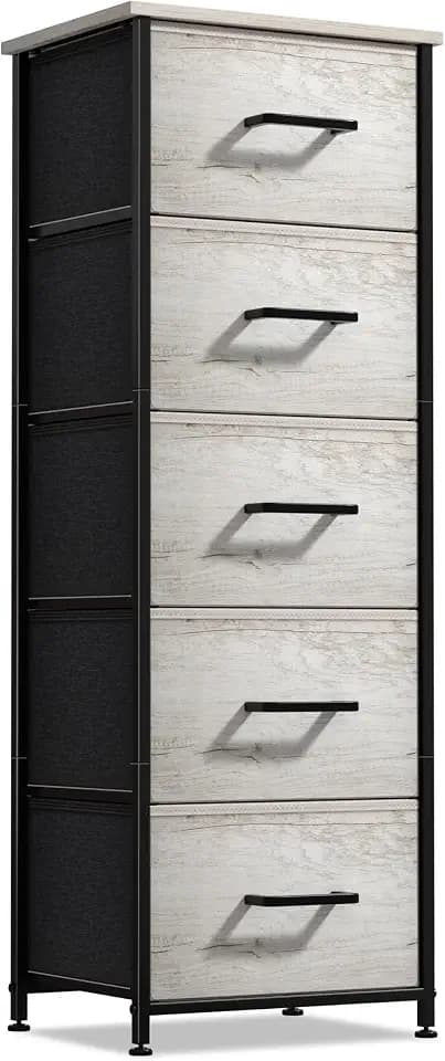 Sorbus Nightstand, 5-Drawer Tall Chest for Bedroom, Wood Top (Greige)