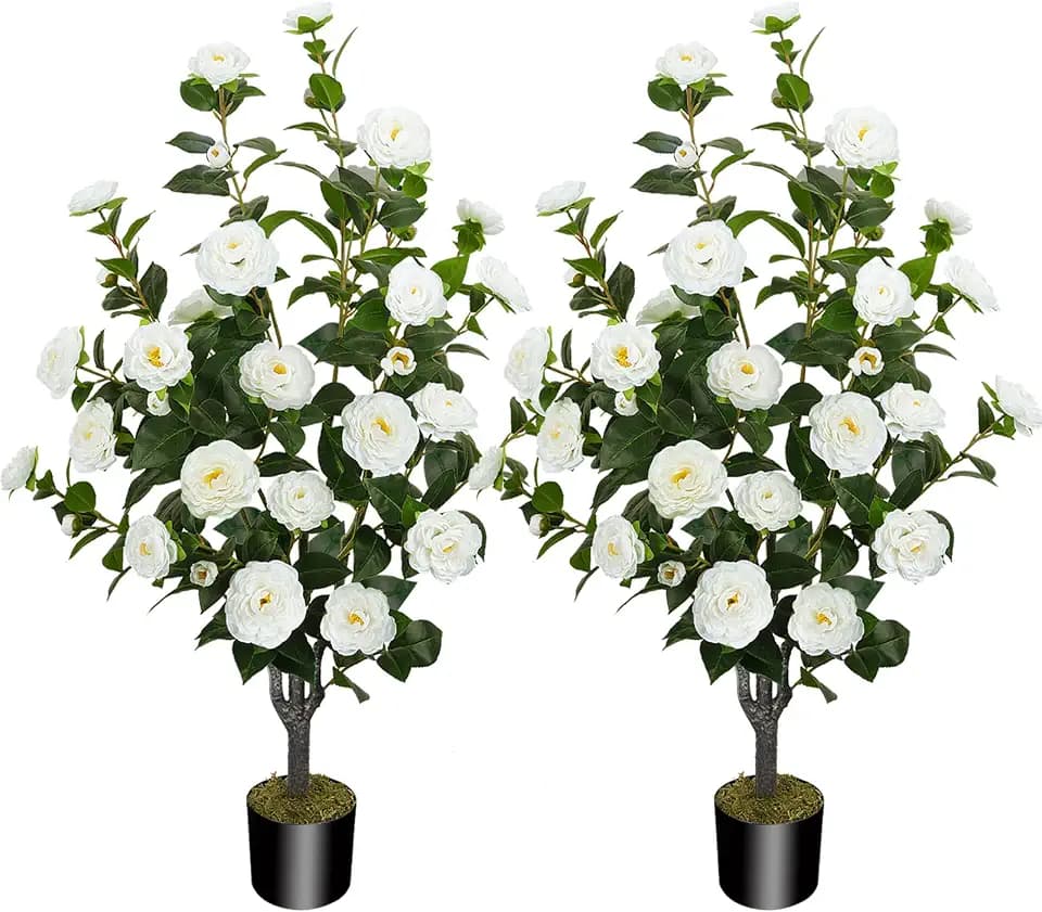 2 Pack 43.3"/3.6FT Artificial Camellia Trees for Outdoor