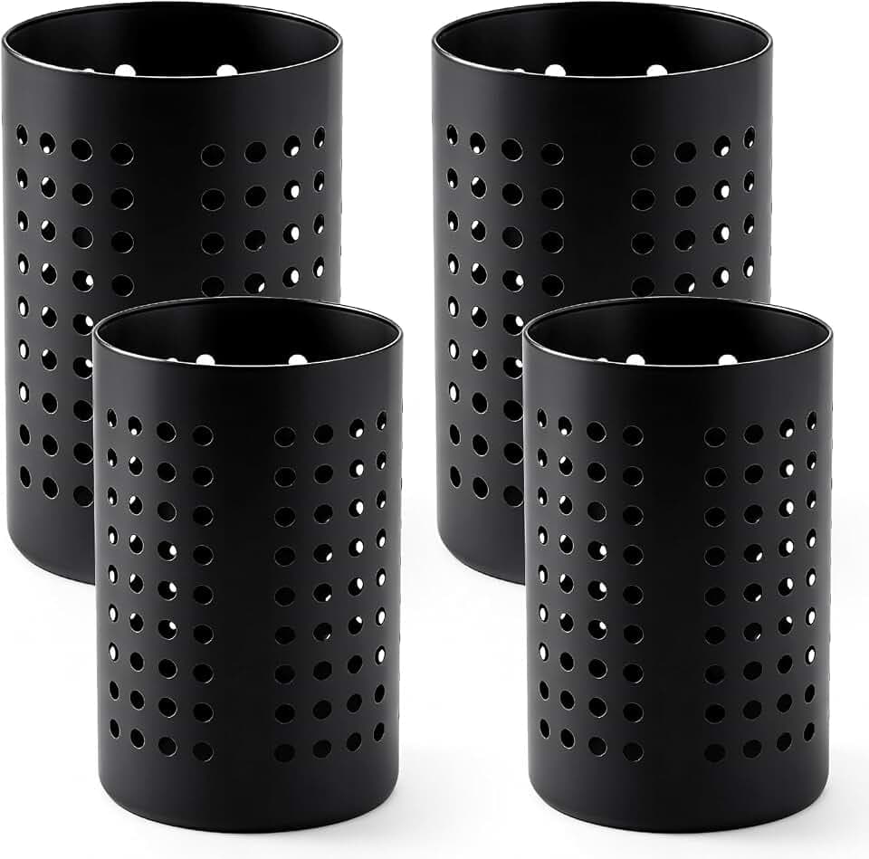4PCS Black Stainless Steel Utensil Holder and Utensil Drying Holder, as a Kitchen Countertop Organizer and Silverware Drainer for Daily Home Use