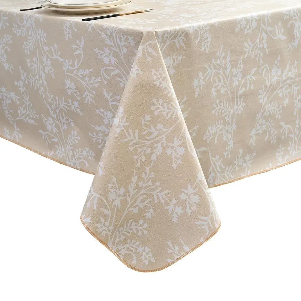 LIBERECOO Vinyl Tablecloth with Flannel Backing –Indigo Botanical Charm, Waterproof, Wipeable, Durable Table Cover – 4 Colors