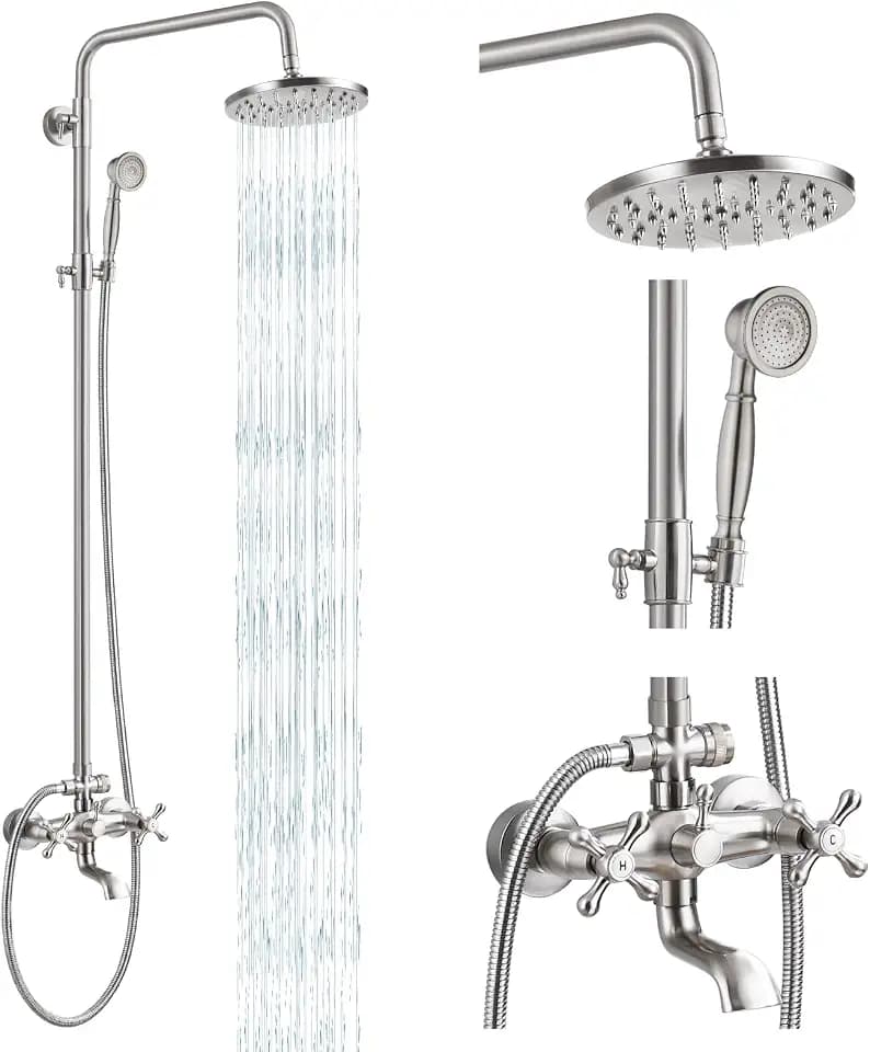gotonovo Exposed Shower Tub Faucet Set 3 Function Wall Mount,Brushed Nickel