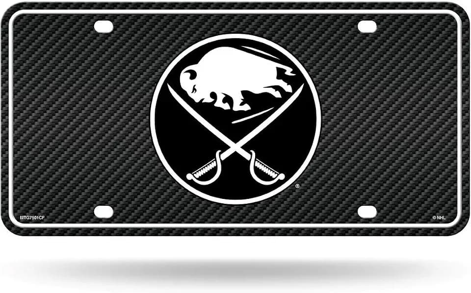 Rico Industries NHL Hockey Carbon Fiber Metal Auto Tag 6" x 12" - Great for Truck/Car/SUV