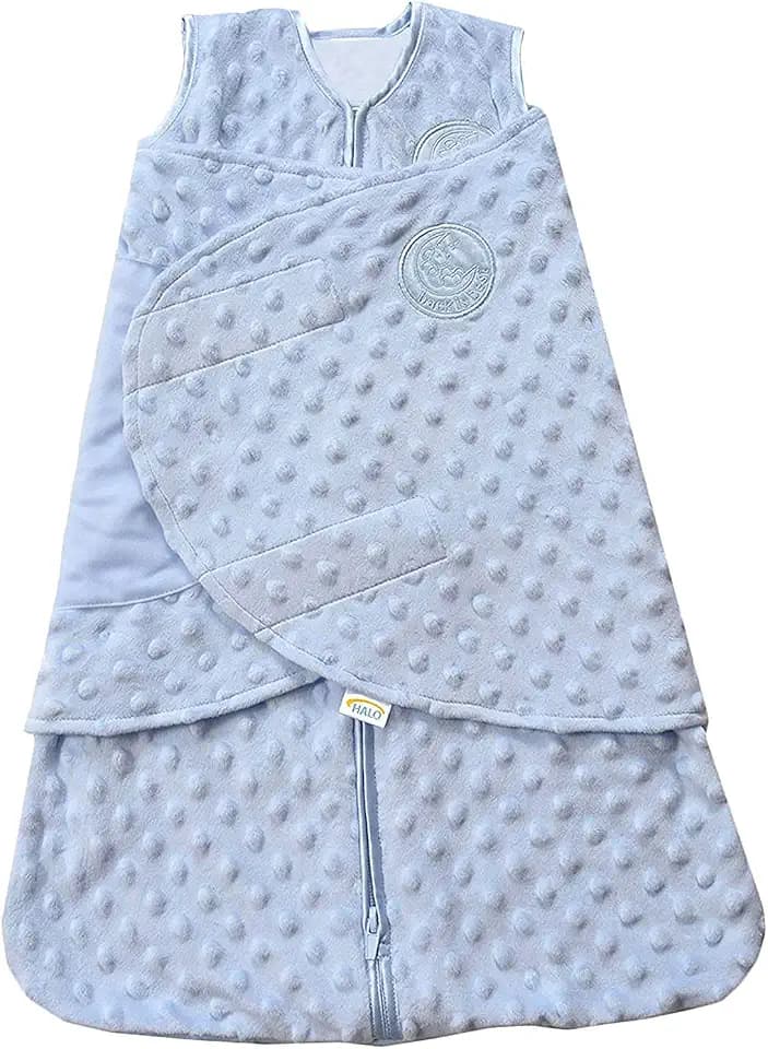 HALO Sleepsack Swaddle Plush Dot Velboa, 3-Way Adjustable Swaddle Blanket, TOG 3.0 for Cool Climates, Blue, Newborn, 0-3 Months