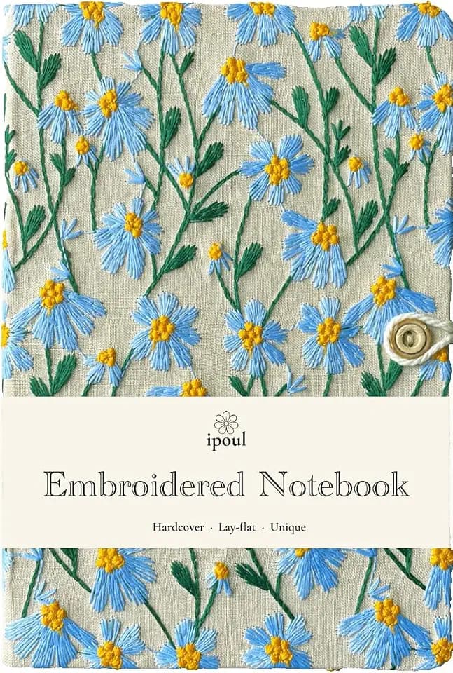 A5 Sketchbook, Flower Notebook, Embroidered Journal, Daisy Gifts for Women, 8"x6" Notebook, Hardcover, Lay Flat, Personalized Notebook, Unlined Notebook, Plain Journal, Blue Daisy
