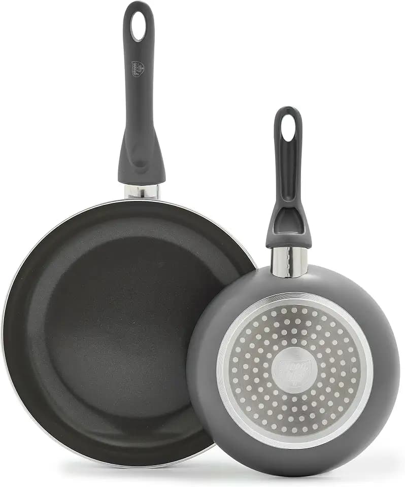GreenLife Essentials 8" & 10" Frying Pan Skillet Set, PFAS-Free Ceramic Nonstick, Induction Ready Cookware, Dishwasher Safe, Charcoal Gray