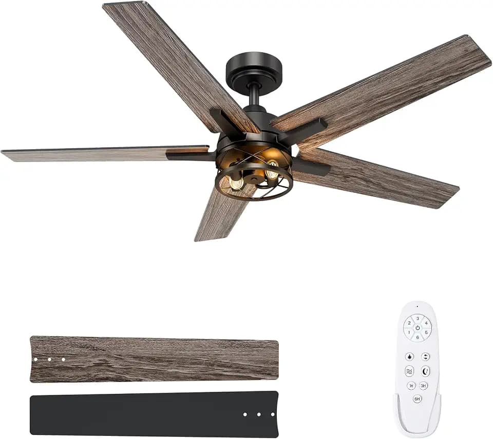 52 Inch Black Caged Ceiling Fans with Lights and Remote, No Light Bulbs