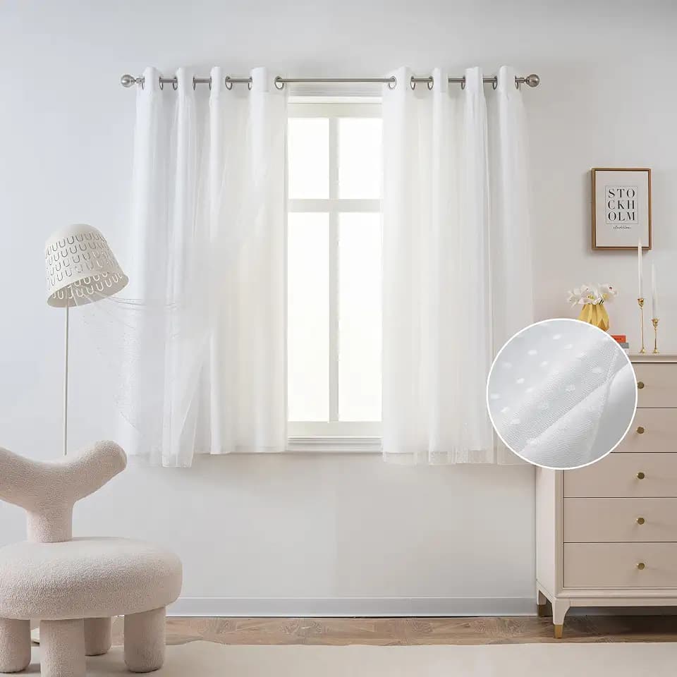 MYSKY HOME White Curtains for Girls Nursery Kids Bedroom 52Wx72L,2 Panels