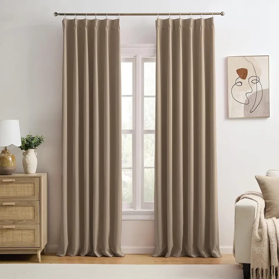 KEQIAOSUOCAI Pinch Pleated Blackout Curtains 108 Inch Long 2 Panels for Bedroom Living Room Thermal Insulated Black Out Window Curtain Pinched Pleat Drape with Hooks (W40 x L108 Inch, Cappuccino)