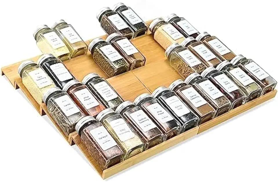 Gewürzschublade-Organizer, 4-stufig – 8-teilig aus Bambus, für Schublade, Schrank, Arbeitsplatte – Küchenaufbewahrung, 45,7 x 40 cm (platz für bis zu 40 Gläser)