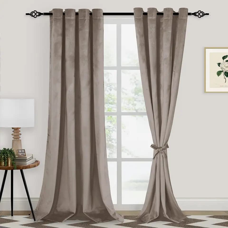XWZO Taupe Velvet Curtains 120 Inches Long, Elegent Soft Luxury Curtains for Living Room, Thermal Insulated Room Darkening Taupe Curtain for Bedroom Decor, Velvet Drapes Set 2 Panels