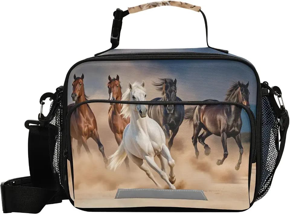 Horse Lunch Box Insulated Lunch Bags Horses for Girls Boys Kids Animal Print Cooler Bag Reusable Lunch Tote Bag Shoulder Bag for Work Picnic