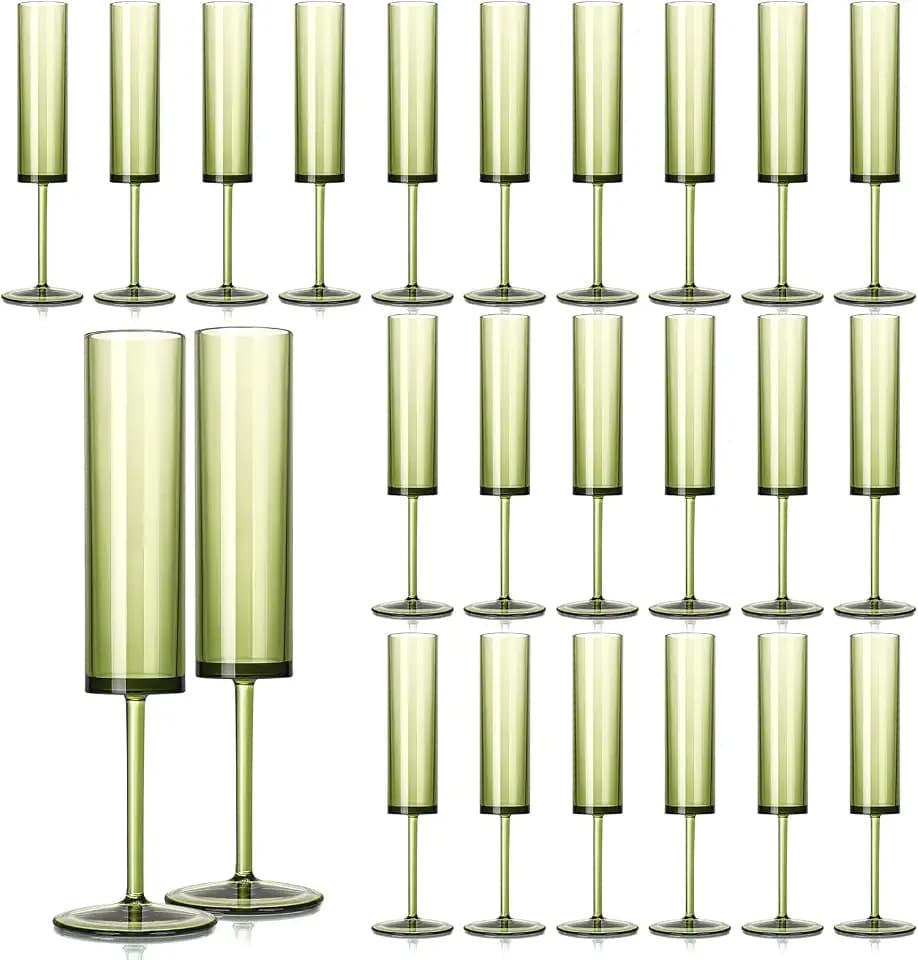 24 PCS Green Champagne Flutes Plastic 5.4OZ Clear Acrylic Champagne Glasses Long Stem Champagne Flutes Sparkling Wine Glasses Sage Green Champagne Glasses FOR Wedding Cocktail Cups Cava Prosecco