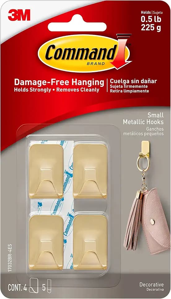Command Small Bronze Hooks, 4 Hooks, 5 Strips