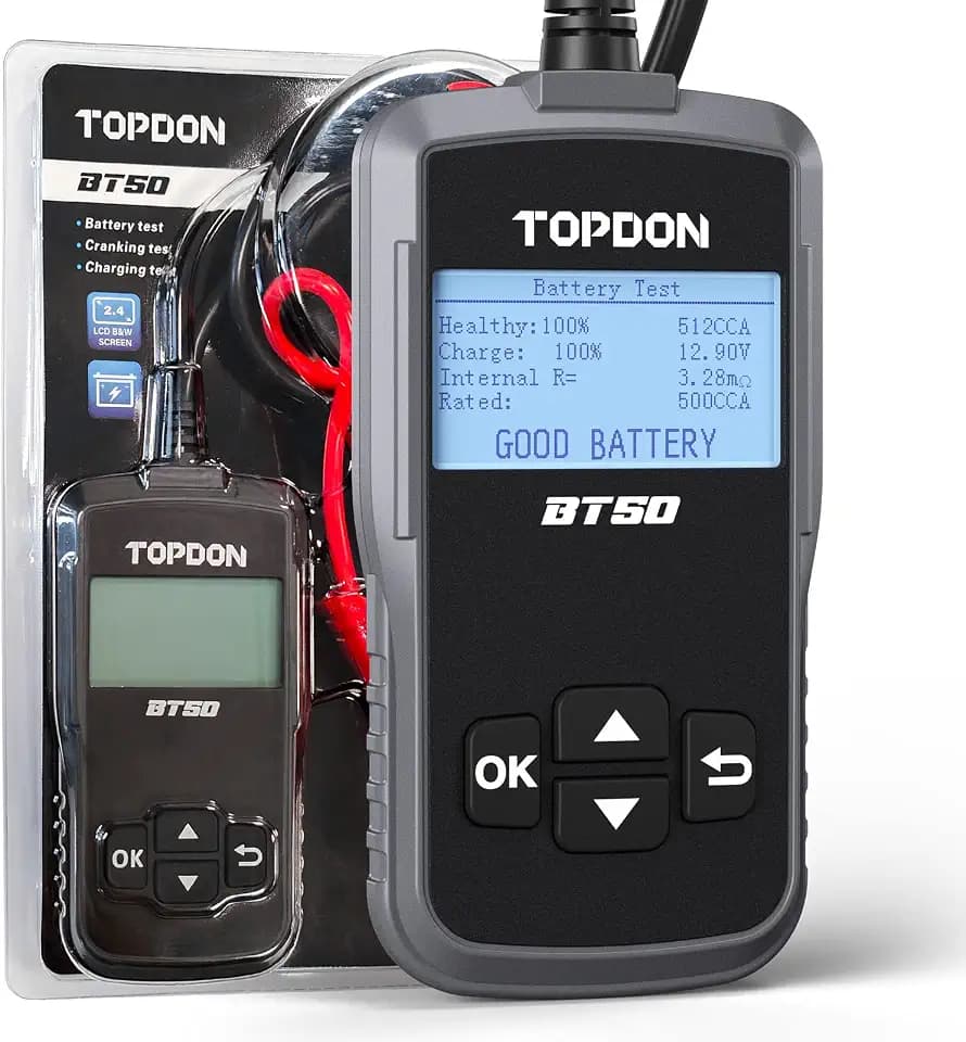TOPDON Autobatterie Tester BT50, 12V Batterietester kfz 100-2000CCA Digitaler Autobatterieanalysator Ladekurbelsystemtester für Auto Motorrad SUV LKW Boot