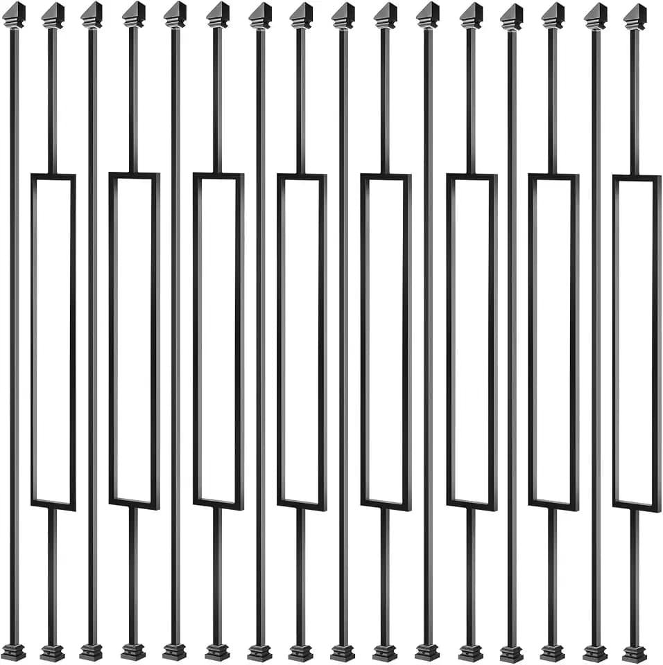 Iron Balusters for Staircases, 30 Pack Wrought Iron Baluster, Metal Stair Baluster Stair Spindles, Staircase Balusters W/ 60 Pack Connectors (15 Straight +15 Single Rectangle)