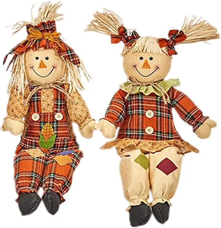 Worth Imports 2232 24" Sitting Scarecrow, Set of 2 Holiday Figurines