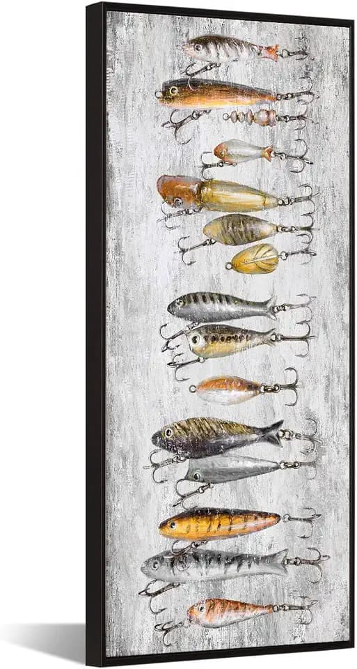 KREATIVE ARTS Fishing Lures Wall Art Vertical Canvas Print 20x48 Inch
