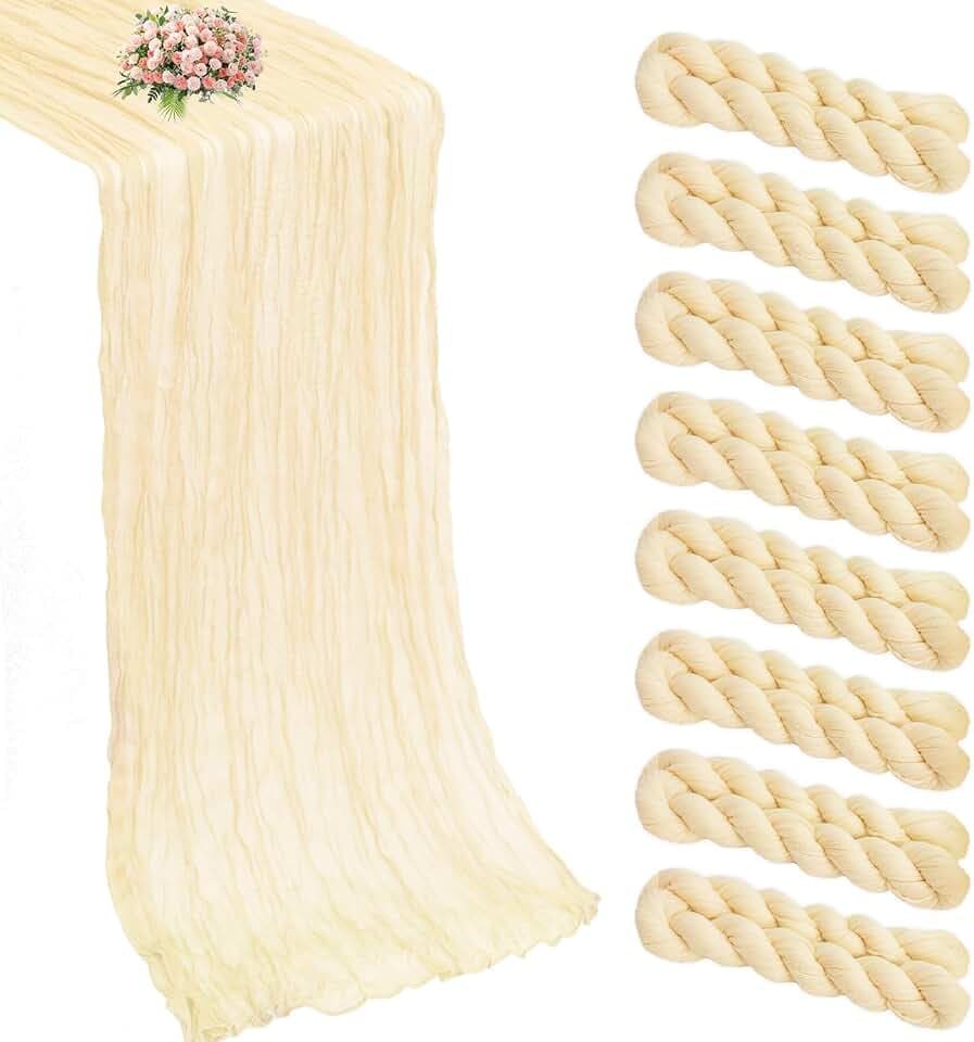 8 Pack Beige Cheesecloth Table Runner 21x120 Inch Boho Gauze 10FT Long