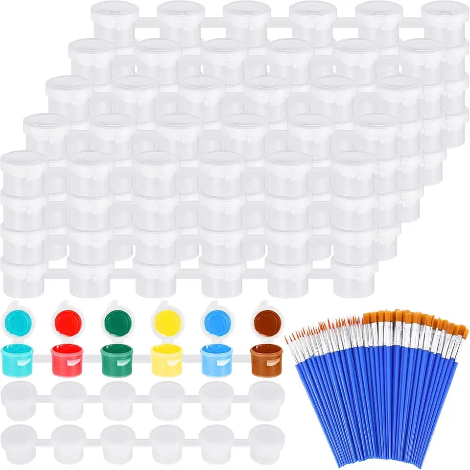 40 Strips Empty Paint Pot and 80 Pcs Paint Brushes Mini with Lid