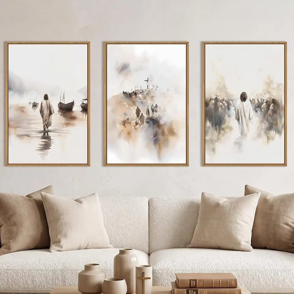 Large Jesus Christian Framed Canvas Wall Art -16"x24"x3