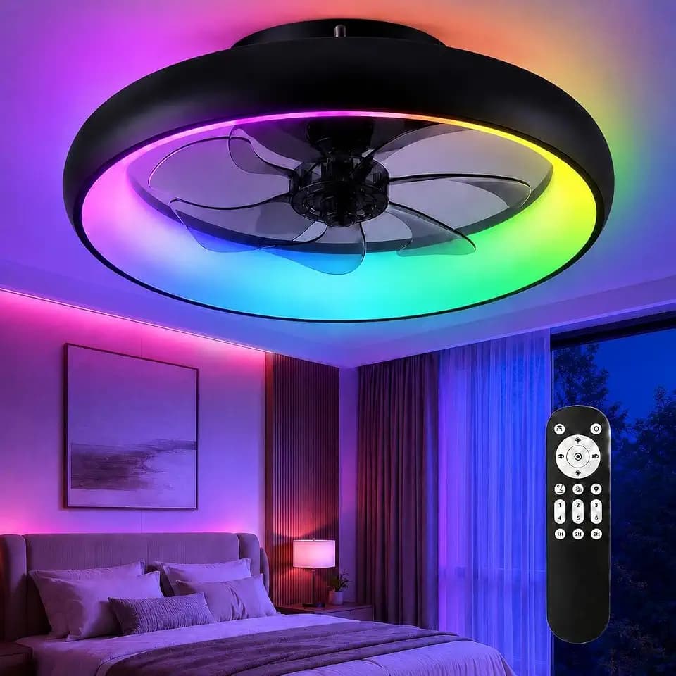 Garvee 20" Modern Round Ring RGB Ceiling Fan with Lights and Remote
