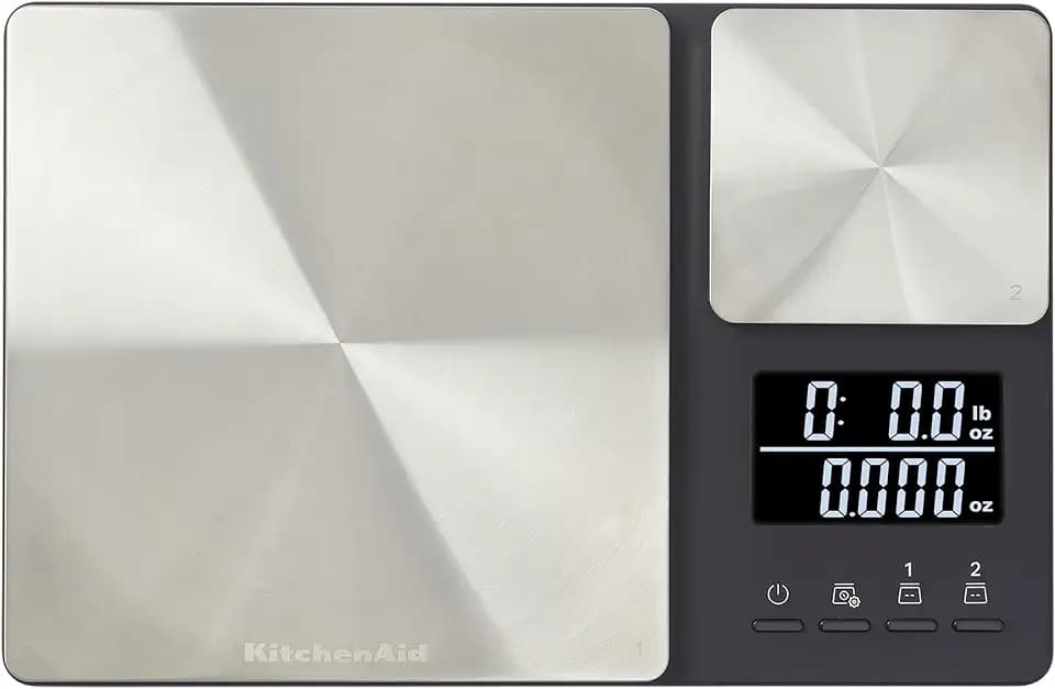 KitchenAid KQ909 Dual Platform Digital Kitchen and Food Scale, 11 pound capacity and Precision 16oz capacity, Black with Stainless Steel