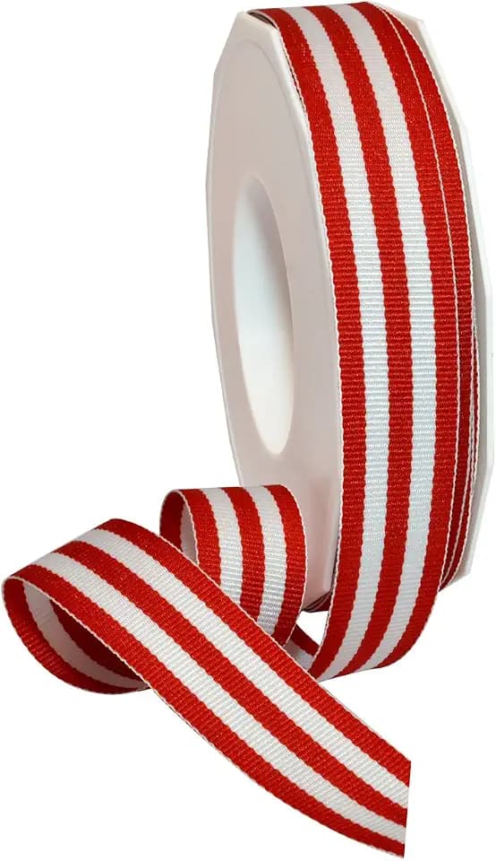 Morex Ribbon Striped Polyester Grosgrain Ribbon, Party Decorations, Gift Wrapping, Fun Patterns, 7/8" by 20 yd., Red