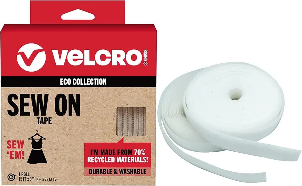 VELCRO Brand ECO Collection Sew On Tape, 15 Ft x 3/4 in Roll, White