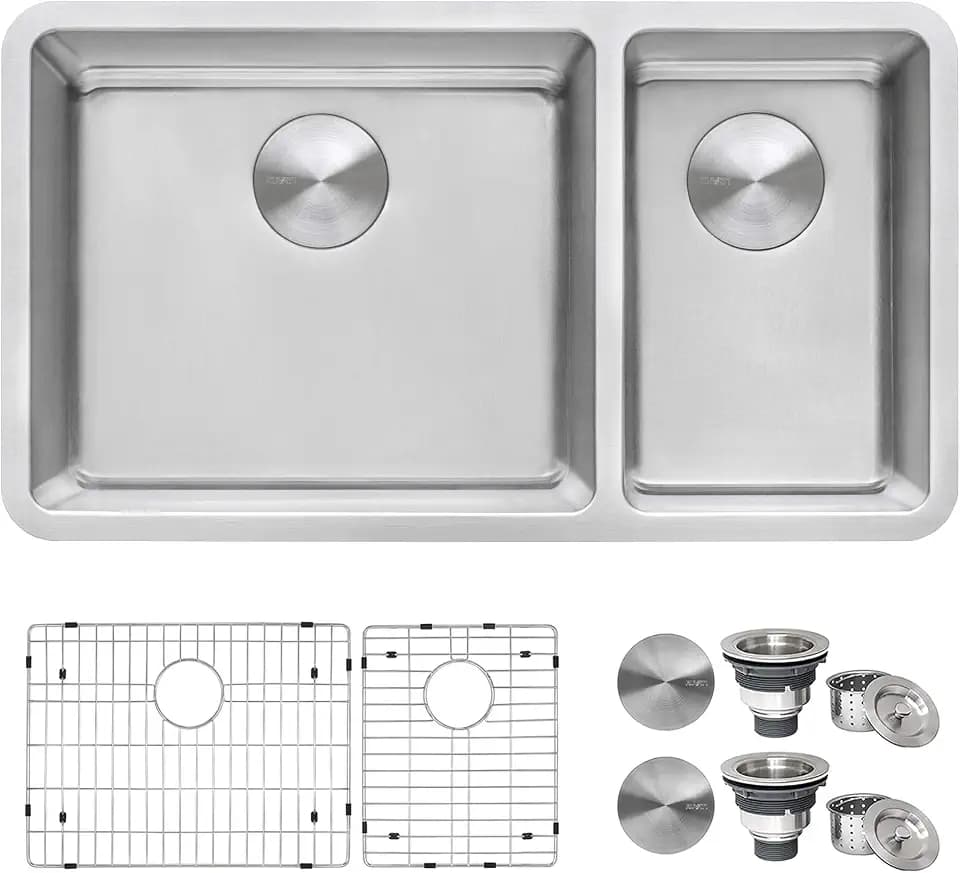 Ruvati 32-in 16-Gauge 70/30 Undermount Double Bowl Sink - RVM5300