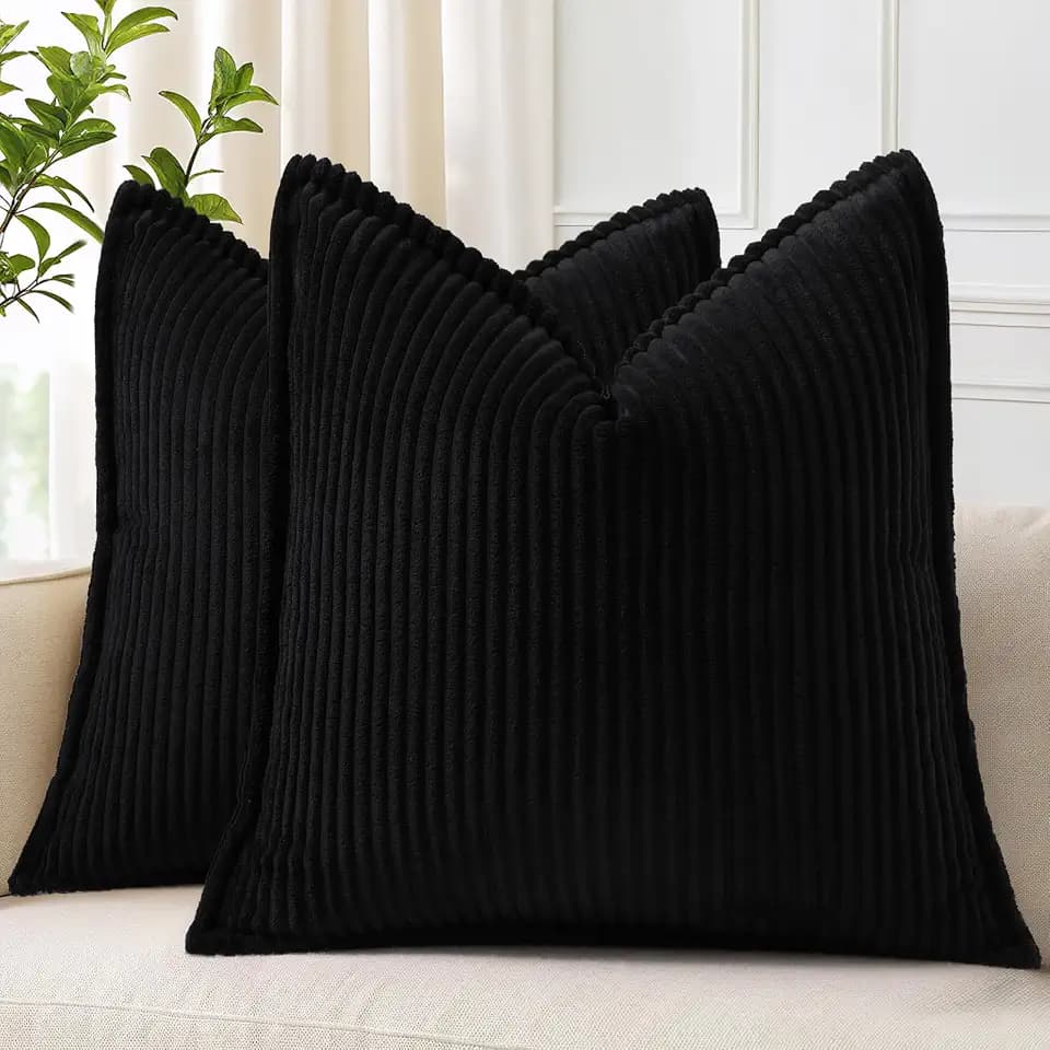 decorUhome Fall Corduroy Black Throw Pillow Covers 18x18 Set of 2