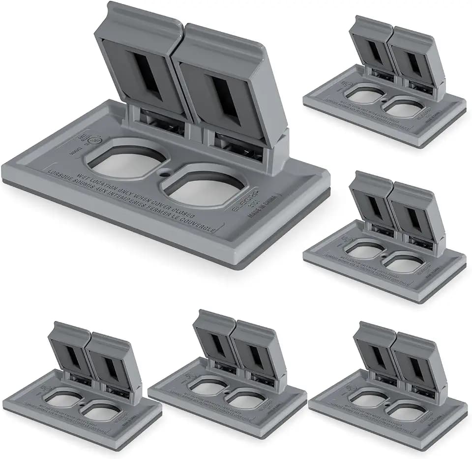 ELEGRP Horizontal Outdoor Cover for Duplex Receptacles, 2-Hole Weatherproof Wall Plate, Outdoor Electrical Outlet Cover, Standard Size 1-Gang 4.55” x 3.02”, Thermoplastic, 6 Pack, Grey