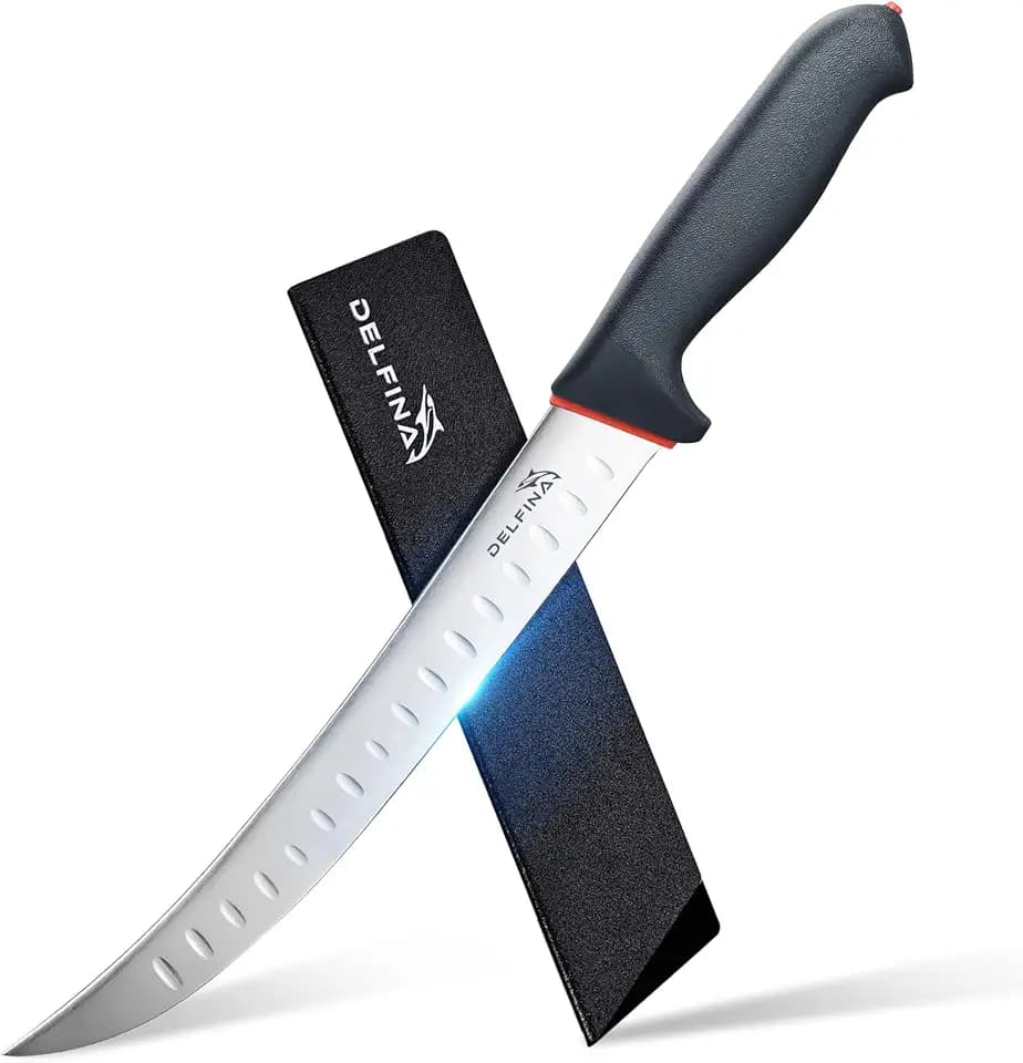 DELFINA 10" Curved Breaking Knife, High-Carbon Steel W/Sheath
